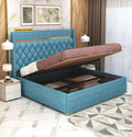 STRATA FURNITUR Sheesham Wood Queen Size Bed with Hydraulic Box Storage and Upholstery Tufted Headboard | Wooden Double Bed Cot Palang Furniture for Bedroom, Hotels, Living Room, and Home (Blue)