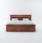 STRATA FURNITURE Sheesham Wood King Size Bed with Box Storage Wooden Double Bed Cot Bed Furniture for Bedroom Living Room Home (Natural Finish)