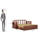 STRATA FURNITURE Solid Sheesham Wood 3 Seater Sofa Cum Bed With Drawer and Side Pocket Storage | Wooden Italian Bed With Headboard | Multipurpose Sofa Furniture for Home and Living Room (Honey Finish)
