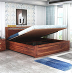 STRATA FURNITURE Sheesham Wood King Size Bed with Hydraulic Storage for Home Living Room Bedroom Wooden Double Bed Cot Palang Furniture (Honey Finish)