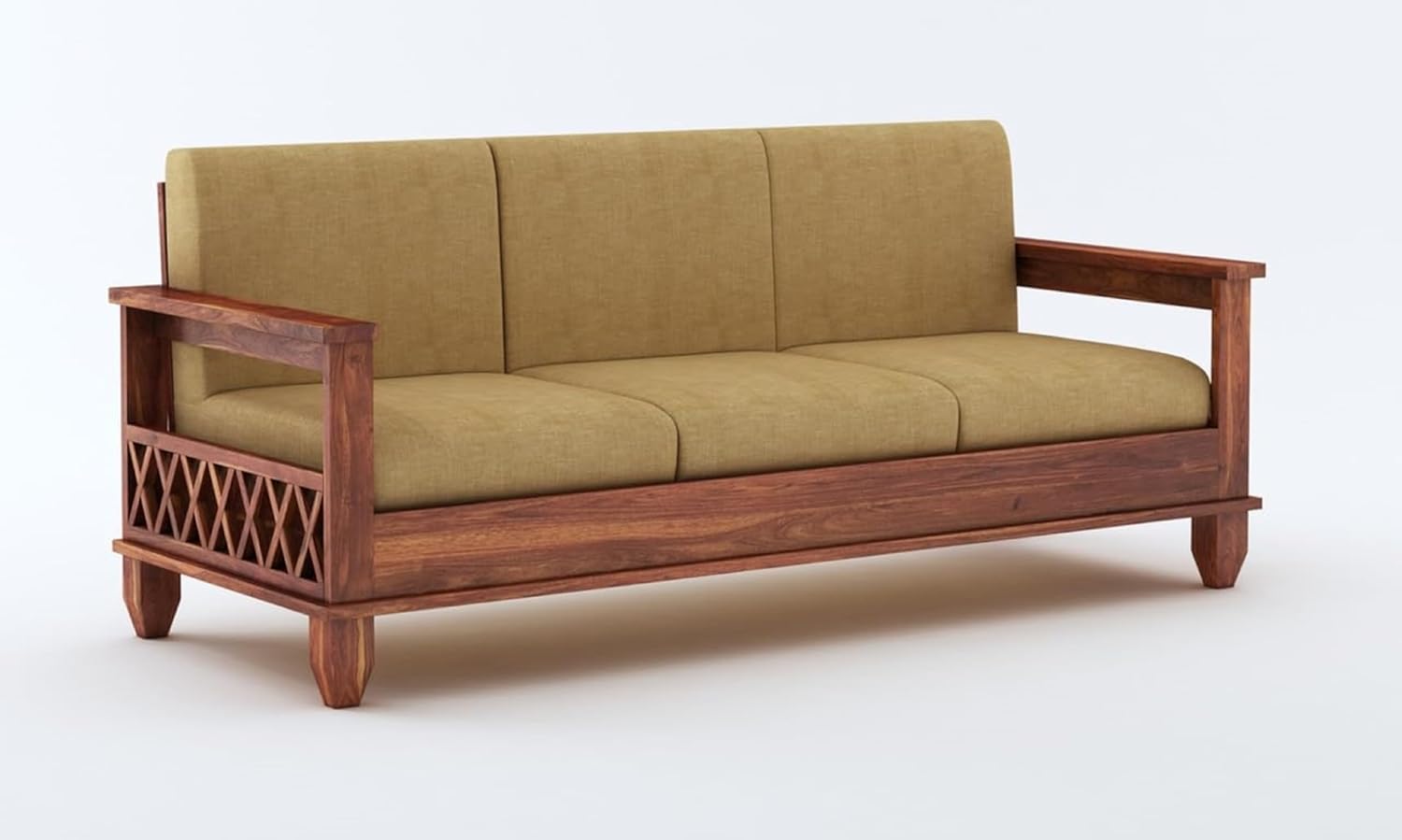 Strata Furniture Solid Sheesham Wood 5 Seater Sofaset For Living Rooms 3+1+1 Wooden Sofa Set For Home And Office (Natural Teak Finish) - 5