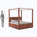 STRATA FURNITURE Solid Sheesham Wood King Size Poster Bed with Storage Wooden Double Bed for Bedroom Living Room Home (Natural Finish)
