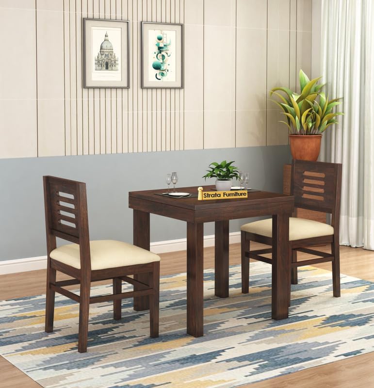 STRATA FURNITURE Solid Sheesham Wood 4 Seater Dining Table Set with Cushioned Chairs - 4 Chairs and 1 Table Dining Set for Dining Room Living Room Home Office Hotels Restaurant (Walnut Finish)