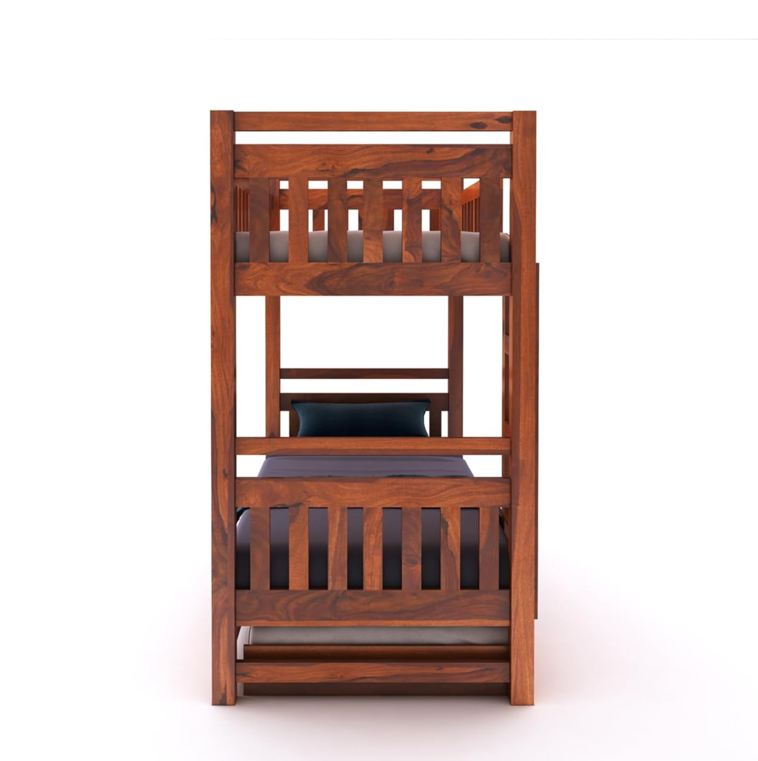 STRATA FURNITURE Solid Sheesham Wood Bunk Bed With Trundle Wooden Bunk Bed With Ladder For Bedroom Living Room Home (Honey Finish), 2.08 Meters, 99.06 CM, 167.64 Cm