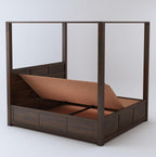 STRATA FURNITURE Solid Sheesham Wood King Size Poster Bed with Storage Wooden Double Bed Furniture for Bedroom Living Room Home (Walnut Finish)
