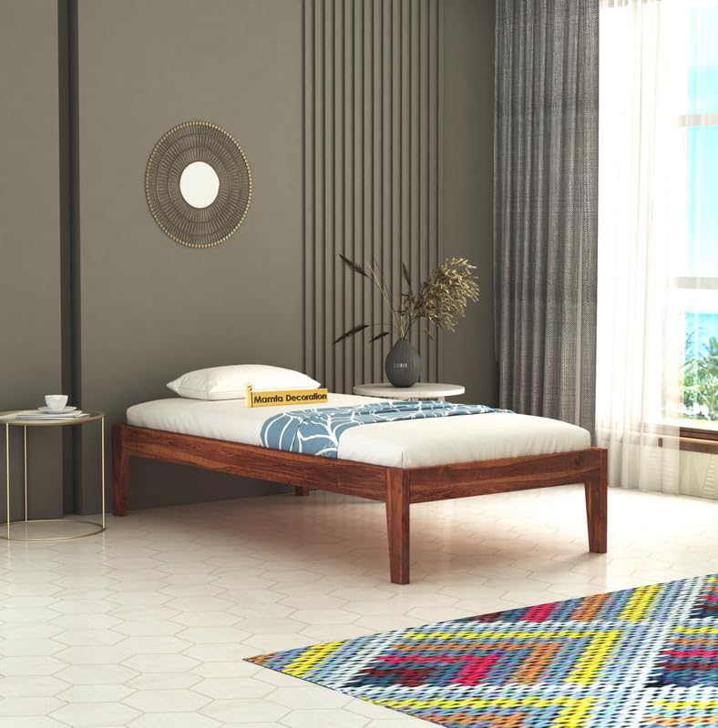 STRATA FURNITURE Sheesham Wood Single Size Bed Without Storage for Bedroom Living Room Home Wooden Palang Bed (Honey Finish)