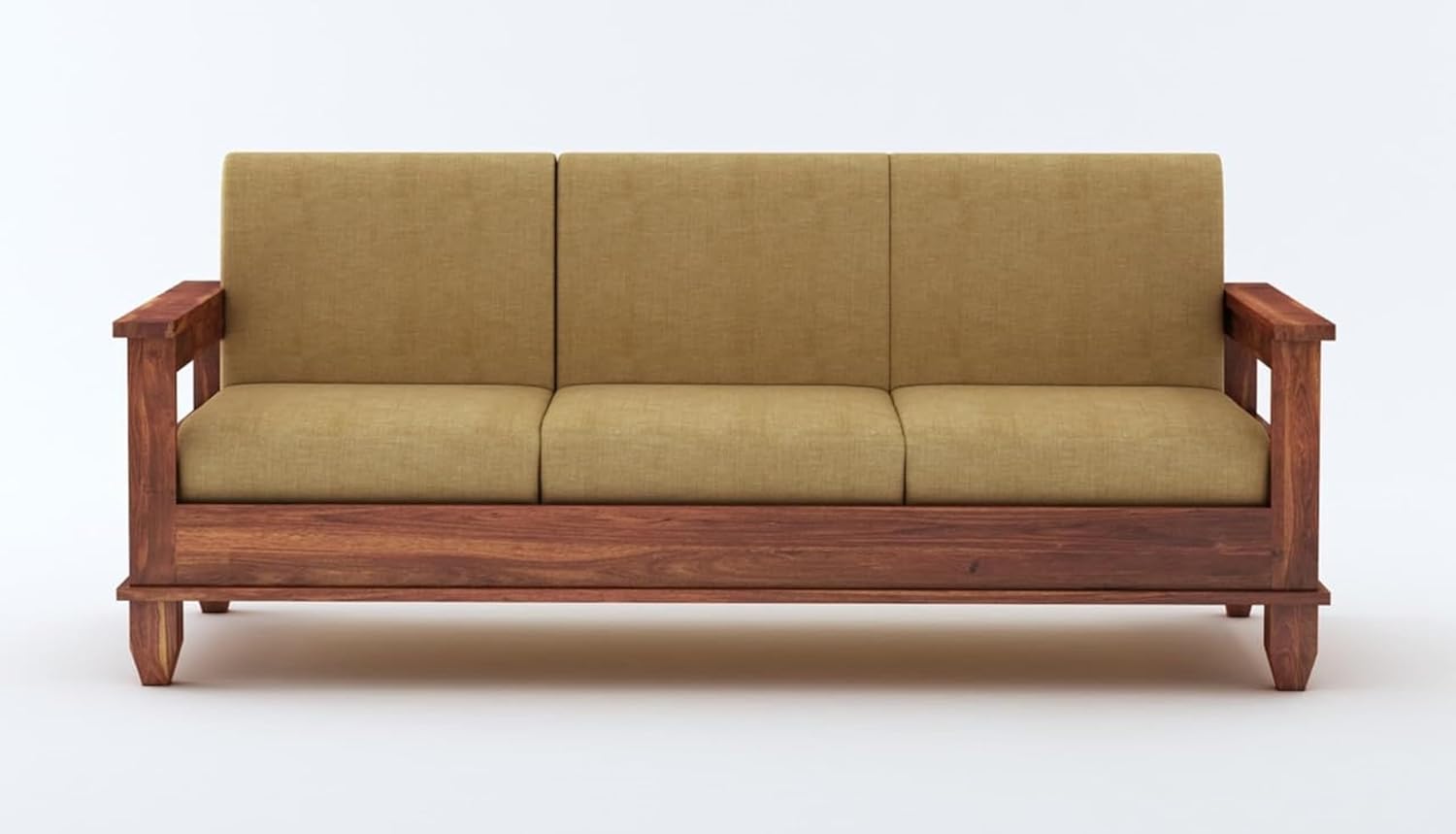 Strata Furniture Solid Sheesham Wood 5 Seater Sofaset For Living Rooms 3+1+1 Wooden Sofa Set For Home And Office (Natural Teak Finish) - 5