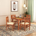 STRATA FURNITURE Solid Sheesham Wood 4 Seater Dining Table Set with Cushioned Chairs - 4 Chairs and 1 Table Dining Set for Dining Room Living Room Home Office Hotels Restaurant (Honey Finish)