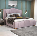 STRATA FURNITUR Sheesham Wood Queen Size Platfrom Bed with Box Storage and Upholstered Headboard | Stylish Wooden Double Bed Cot Palang Furniture for Bedroom, Hotels, Living Room, Home (Light Purple)
