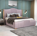STRATA FURNITUR Sheesham Wood Queen Size Platfrom Bed with Box Storage and Upholstered Headboard | Stylish Wooden Double Bed Cot Palang Furniture for Bedroom, Hotels, Living Room, Home (Light Purple)