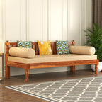 STRATA FURNITURE Solid Sheesham Wood 3 Seater Sofa Cum Diwan Bed for Living Room Bedroom Furniture Three Seater Sofa Wooden Couch Diwan Sofa Settee for Home, Hall, and Office (Natural Finish)