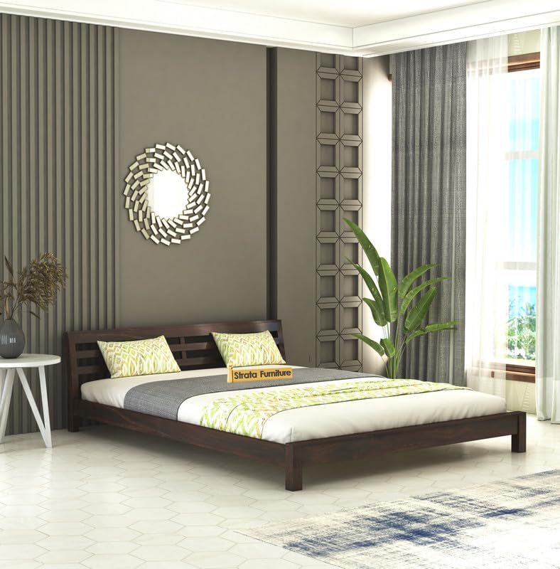 STRATA FURNITURE Sheesham Wood King Size Platform Bed Without Storage for Bedroom Living Room Home Hotel Wooden Double Bed Cot Palang Low Height Bed Furniture (Walnut Finish)