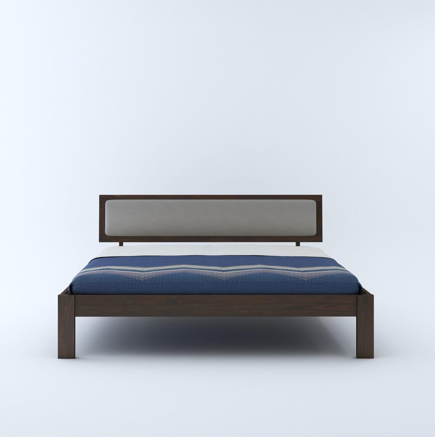 STRATA FURNITURE Solid Sheesham Wood Queen Size Bed Without Storage for Bedroom Living Room Home Wooden Cot Double Bed Palang with Cushion Headboard Furniture (Walnut Finish)