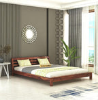 STRATA FURNITURE Sheesham Wood King Size Platform Bed Without Storage for Bedroom Living Room Home Wooden Double Cot Palang Low Height Bed Furniture (Honey Finish)