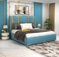 STRATA FURNITUR Sheesham Wood Queen Size Platfrom Bed with Box Storage and Upholstered Headboard | Modern Wooden Double Bed Cot Palang Furniture for Bedroom, Hotels, Living Room, and Home (Blue)