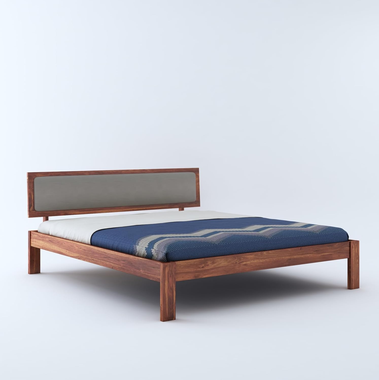 STRATA FURNITURE Solid Sheesham Wood Queen Size Bed Without Storage for Bedroom Living Room Home Wooden Cot Double Bed Palang with Cushion Headboard Furniture (Honey Finish)