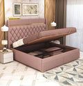 STRATA FURNITUR Sheesham Wood Queen Size Bed with Hydraulic Box Storage and Upholstery Tufted Headboard | Wooden Double Bed Cot Palang Furniture for Bedroom, Hotel, Living Room, and Home (Onion Pink)