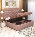 STRATA FURNITUR Sheesham Wood Queen Size Bed with Hydraulic Box Storage and Upholstery Tufted Headboard | Wooden Double Bed Cot Palang Furniture for Bedroom, Hotel, Living Room, and Home (Onion Pink)
