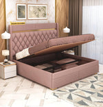 STRATA FURNITUR Sheesham Wood Queen Size Bed with Hydraulic Box Storage and Upholstery Tufted Headboard | Wooden Double Bed Cot Palang Furniture for Bedroom, Hotel, Living Room, and Home (Onion Pink)