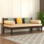 STRATA FURNITURE Solid Sheesham Wood 3 Seater Sofa Cum Diwan Bed for Living Room Bedroom Furniture Three Seater Sofa Wooden Couch Diwan Sofa Settee for Home, Hall, and Office (Walnut Finish)