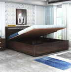 STRATA FURNITURE Sheesham Wood Queen Size Bed with Hydraulic Storage for Home Living Room Bedroom Wooden Double Bed Cot Palang Furniture (Walnut Finish)