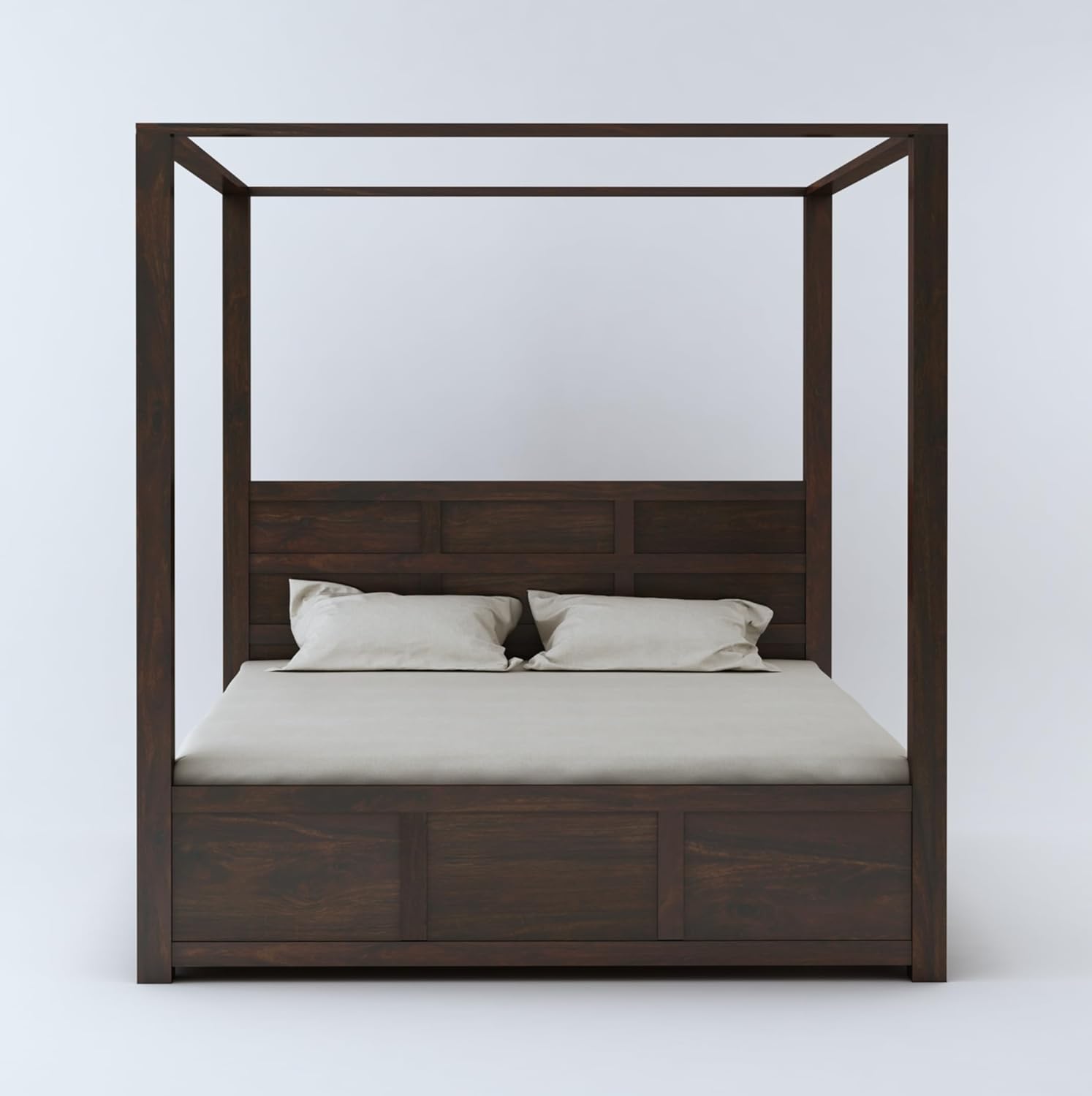STRATA FURNITURE Solid Sheesham Wood King Size Poster Bed with Storage Wooden Double Bed Furniture for Bedroom Living Room Home (Walnut Finish)
