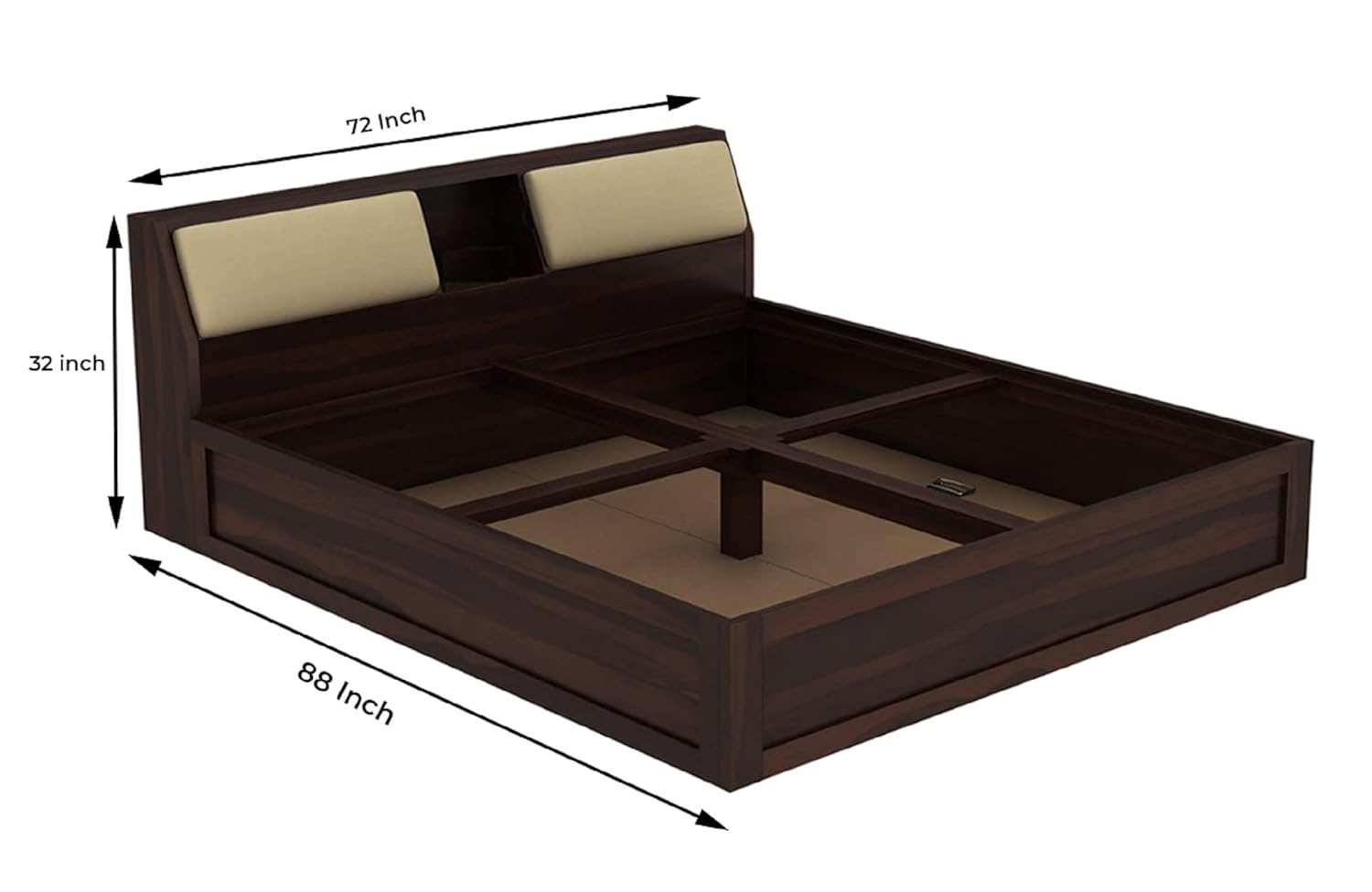 STRATA FURNITURE Sheesham Wood King Size Bed with Box Storage Wooden Double Bed Cot Bed Furniture for Bedroom Living Room Home - (Walnut Finish)