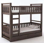 STRATA FURNITURE Sheesham Wood Bunk Bed with 2 Drawer Storage Wooden Double Bed Furniture for Bedroom Home (Walnut Finish)