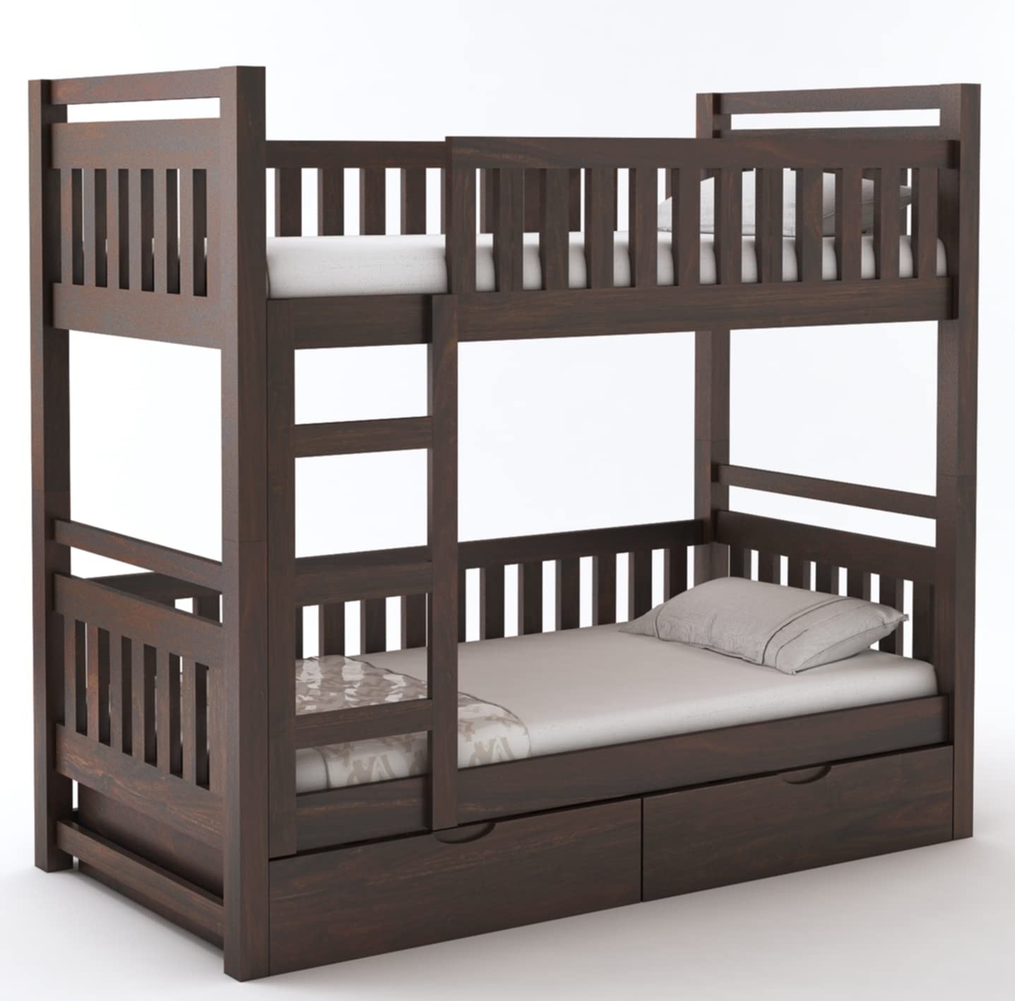 STRATA FURNITURE Sheesham Wood Bunk Bed with 2 Drawer Storage Wooden Double Bed Furniture for Bedroom Home (Walnut Finish)