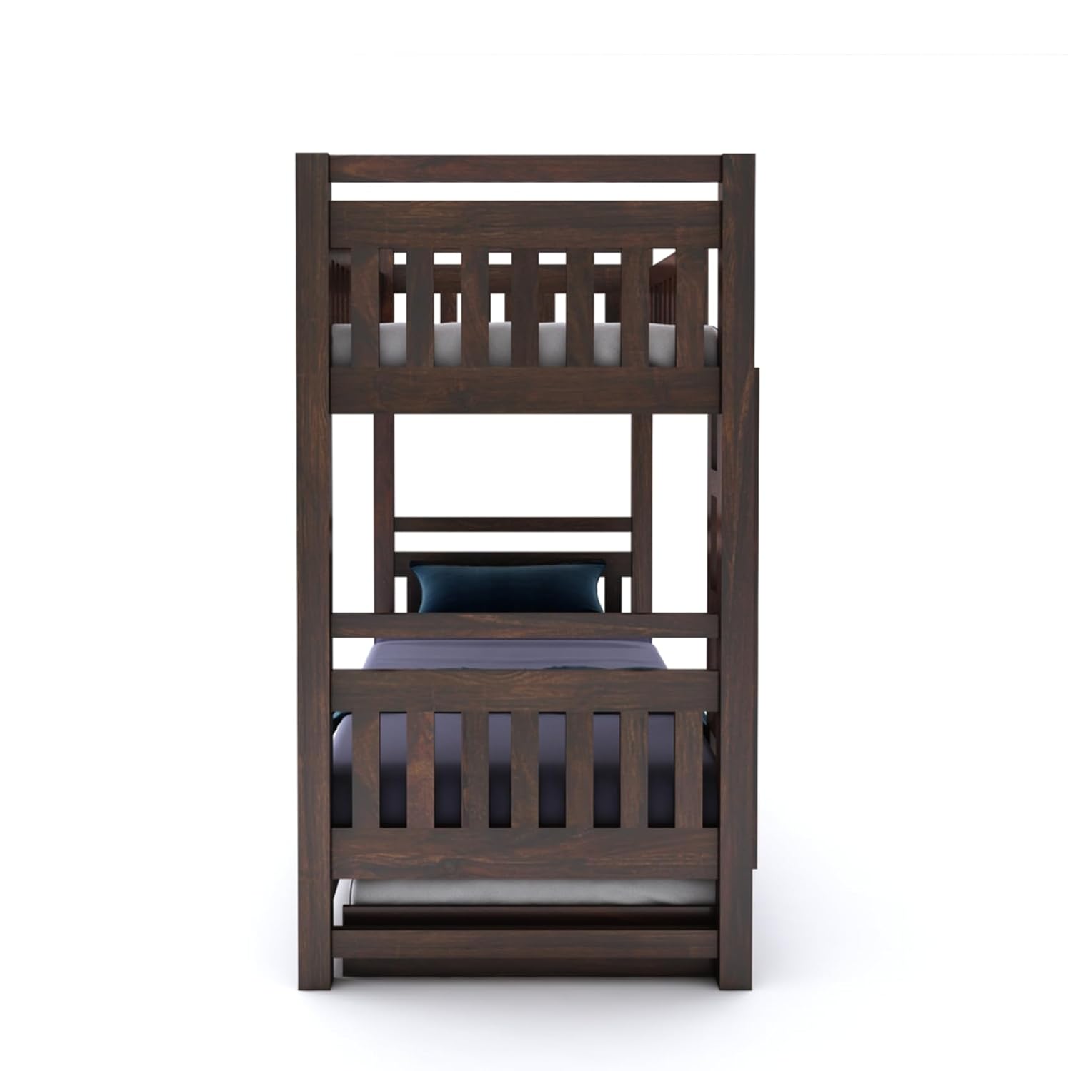 STRATA FURNITURE Solid Sheesham Wood Bunk Bed With Trundle Wooden Bunk Bed With Ladder For Bedroom Living Room Home (Walnut Finish, 1.68 M, 2.08 M, 0.99 M)