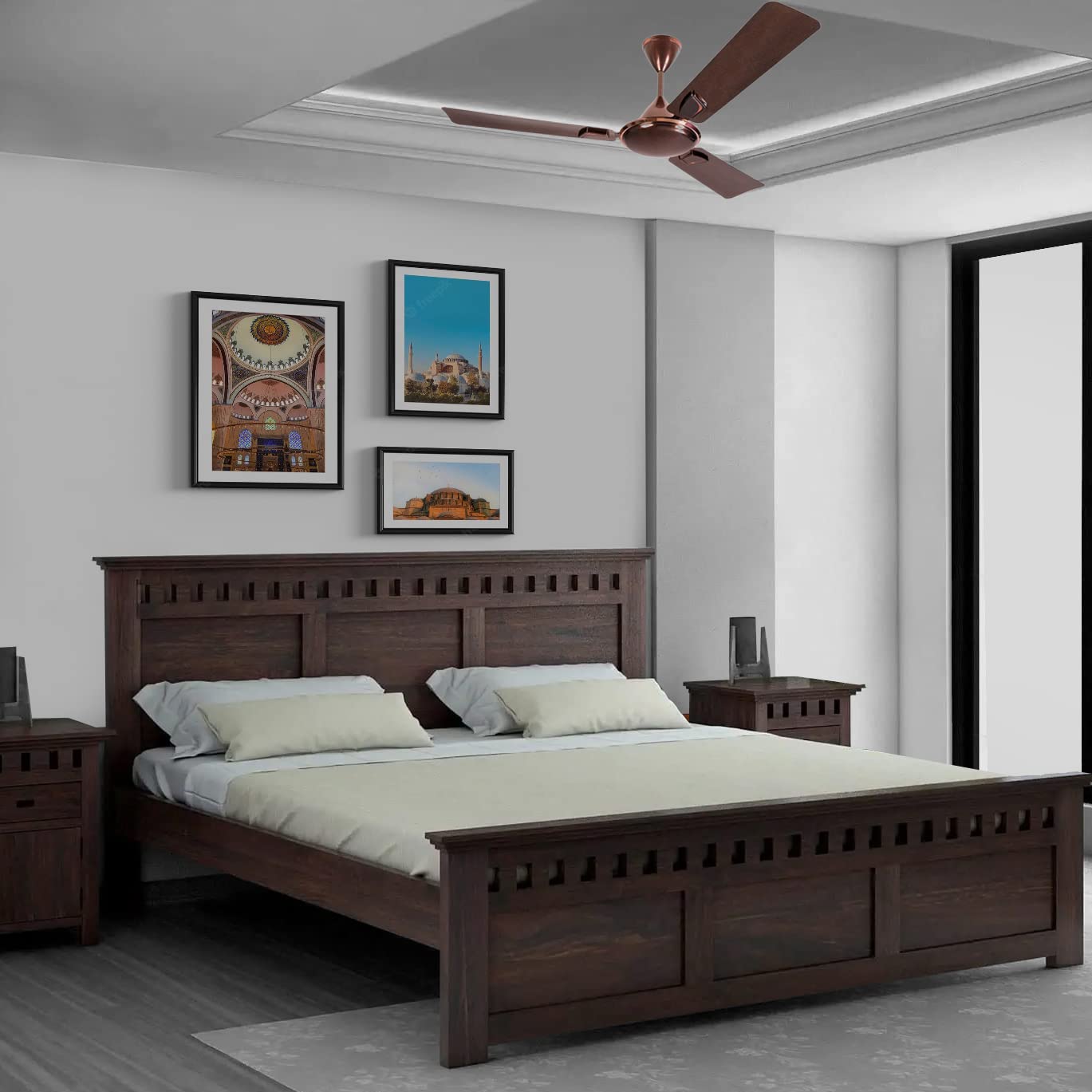 STRATA FURNITURE Solid Sheesham Wood Queen Size Bed with Box Storage | Wooden Double Bed Cot Palang Furniture for Bedroom Living Room and Home (Honey Finish)