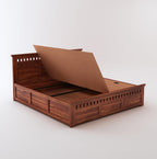 STRATA FURNITURE Sheesham Wood King Size Bed with Box Storage Wooden Double Bed Cot Bed Furniture for Bedroom Living Room Home (Natural Finish)