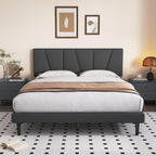 STRATA FURNITURE Wooden Queen Size Bed Cot Without Storage Upholstered Double Bed for Bedroom Living Room Home (Dark Grey Finish)