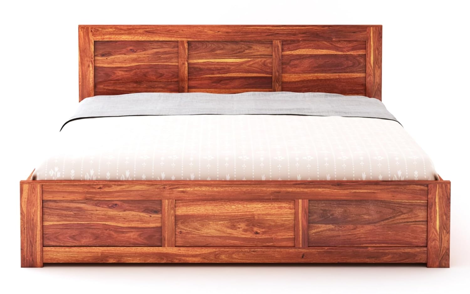 STRATA FURNITURE Sheesham Wood Queen Size Bed with Box Storage Double Cot Wooden Palang for Bedroom Living Room Furniture (Honey Finish)