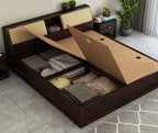 STRATA FURNITURE Sheesham Wood King Size Bed with Box Storage Wooden Double Bed Cot Bed Furniture for Bedroom Living Room Home - (Walnut Finish)