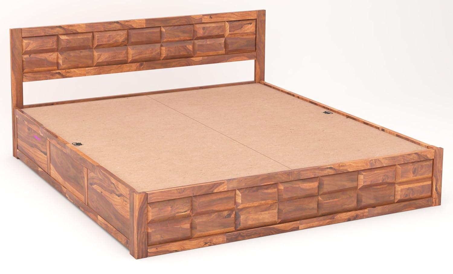 STRATA FURNITURE Solid Sheesham Wood King Size Bed with Box Storage | Wooden Double Bed Cot Palang Furniture for Bedroom Living Room and Home (Honey Finish)