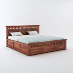 STRATA FURNITURE Sheesham Wood King Size Bed with Box Storage Wooden Double Bed Cot Bed Furniture for Bedroom Living Room Home (Natural Finish)