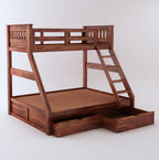STRATA FURNITURE Sheesham Wood Bunk Bed with 2 Drawer Storage Wooden Double Bed Furniture for Bedroom Home (Natural Finish)