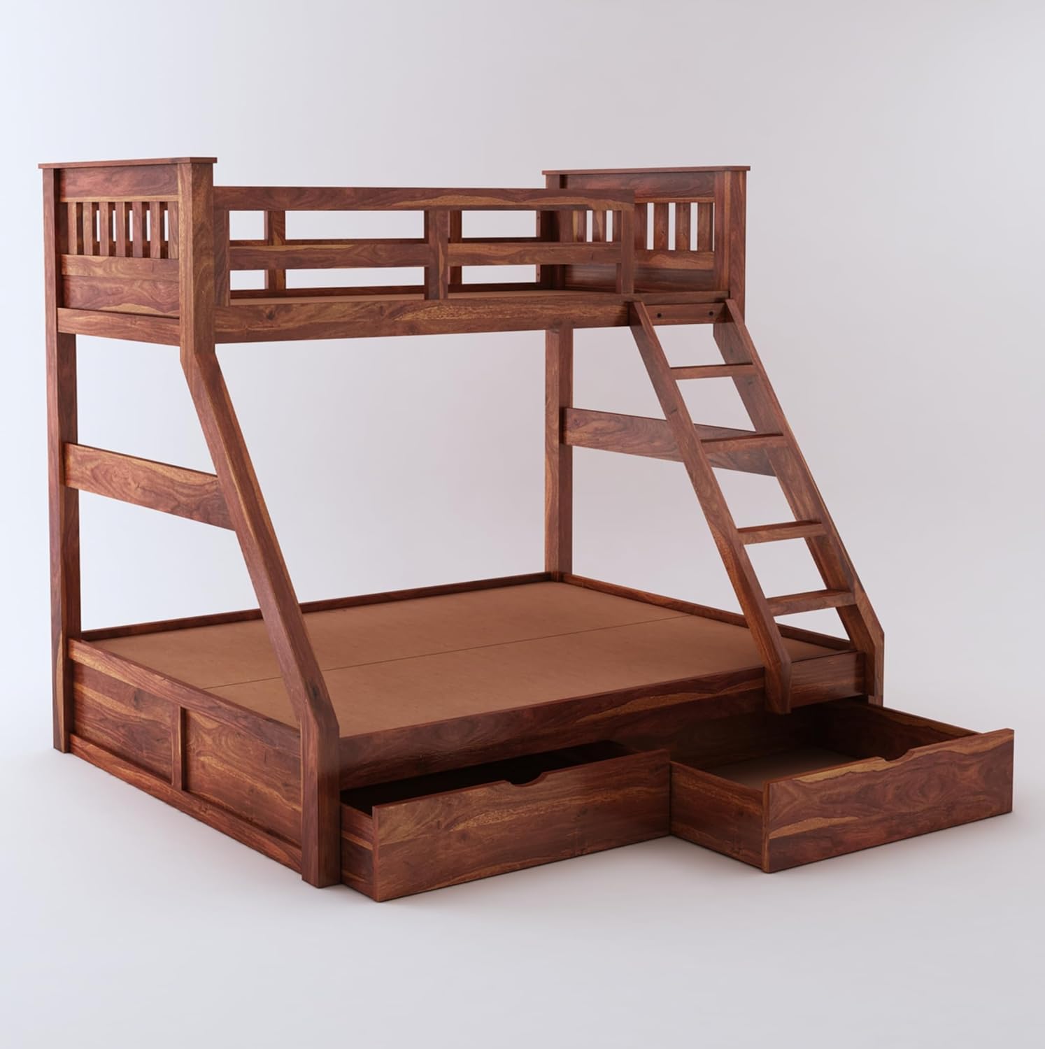 STRATA FURNITURE Sheesham Wood Bunk Bed with 2 Drawer Storage Wooden Double Bed Furniture for Bedroom Home (Natural Finish)