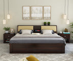 STRATA FURNITURE Sheesham Wood King Size Bed with Box Storage Wooden Double Bed Cot Bed Furniture for Bedroom Living Room Home - (Walnut Finish)