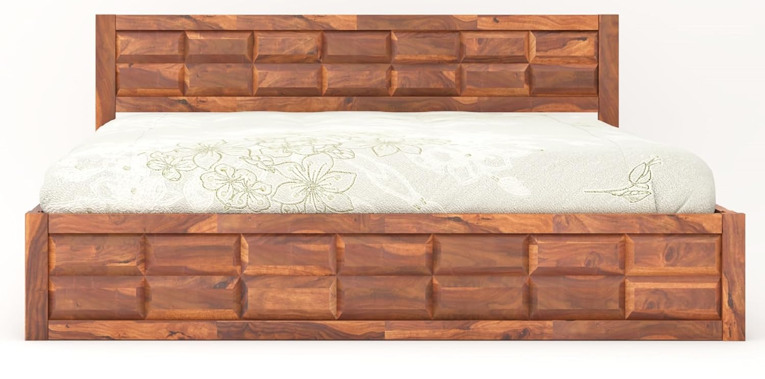 STRATA FURNITURE Solid Sheesham Wood King Size Bed with Box Storage | Wooden Double Bed Cot Palang Furniture for Bedroom Living Room and Home (Honey Finish)