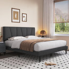 STRATA FURNITURE Wooden King Size Bed Cot Without Storage Upholstered Double Bed for Bedroom Living Room Home (Dark Grey Finish)