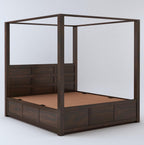 STRATA FURNITURE Solid Sheesham Wood King Size Poster Bed with Storage Wooden Double Bed Furniture for Bedroom Living Room Home (Walnut Finish)