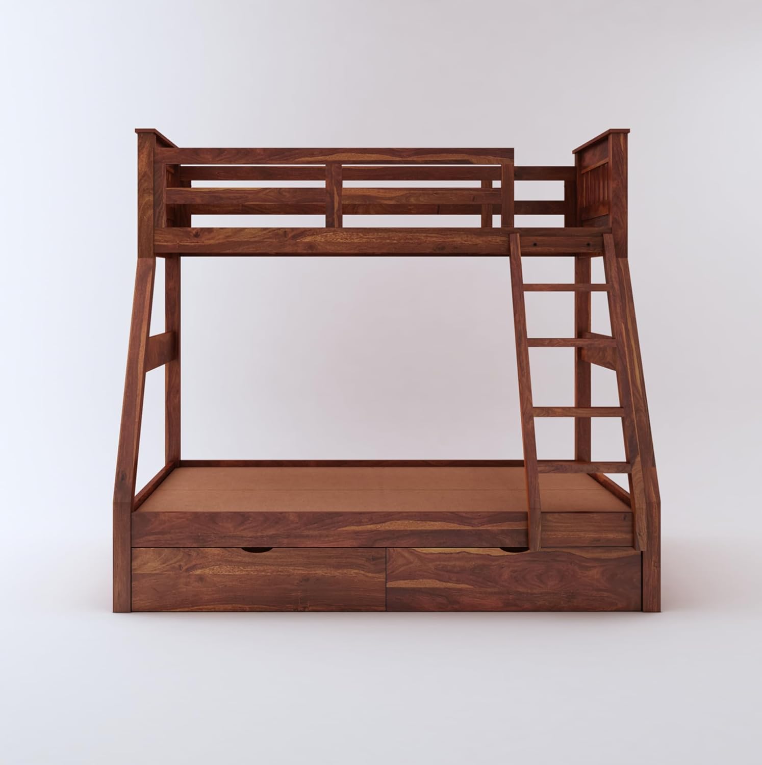 STRATA FURNITURE Sheesham Wood Bunk Bed with 2 Drawer Storage Wooden Double Bed Furniture for Bedroom Home (Natural Finish)