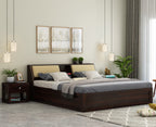 STRATA FURNITURE Sheesham Wood Queen Size Bed with Box Storage Wooden Double Bed Cot Bed Furniture for Bedroom Living Room Home - (Walnut Finish)