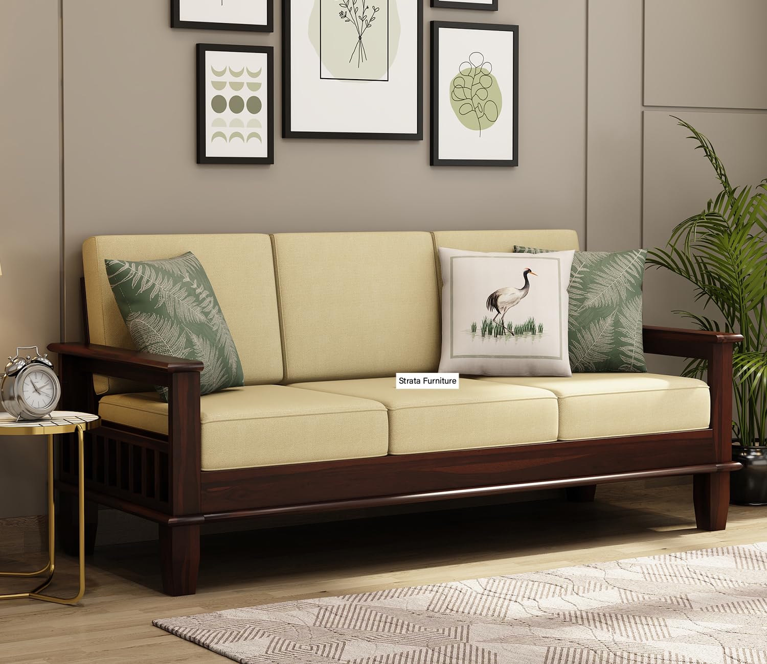 STRATA FURNITURE Sheesham Wood 6 Seater Sofa Set for Living Room Home Office 3+2+1 Solid Wood Sofa Set Wooden Sofa Set 6 Seater (Walnut Finish)