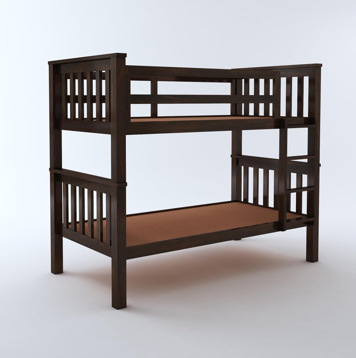 STRATA FURNITURE Sheesham Wood Bunk Bed Without Storage Wooden Double Bed Furniture for Bedroom Home (Walnut Finish)