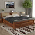 STRATA FURNITURE Sheesham Wood Queen Size Bed with Box and Headboard Storage for Bedroom Wooden Cot Bed for Home (Honey Finish)