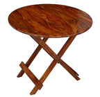 STRATA FURNITURE Sheesham Wood Round Folding Coffee Table Wooden Teapoy Table for Living Room Home Office -(Brown Finish)