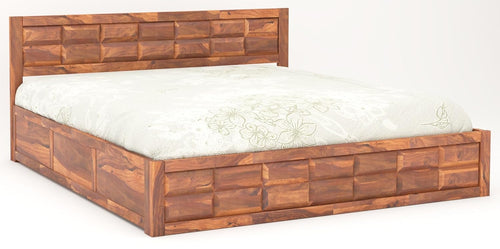 STRATA FURNITURE Solid Sheesham Wood King Size Bed with Box Storage | Wooden Double Bed Cot Palang Furniture for Bedroom Living Room and Home (Honey Finish)